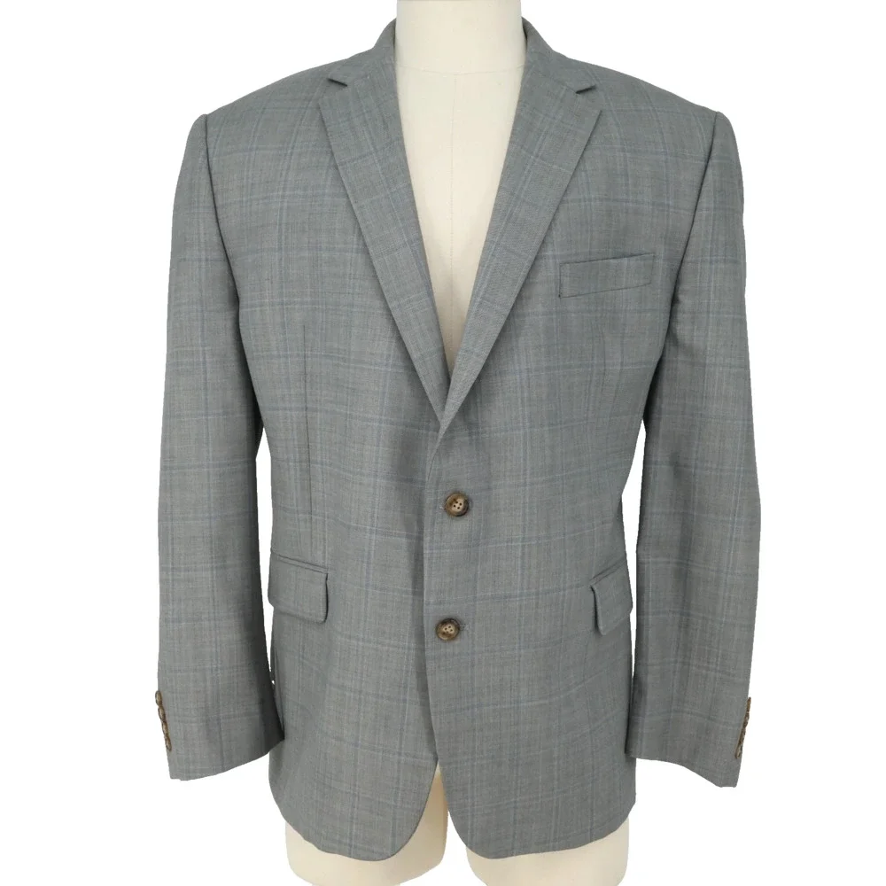 LRL Ralph Lauren Sport Coat Mens 48R Light Gray Plaid Wool Blend Blazer Jacket